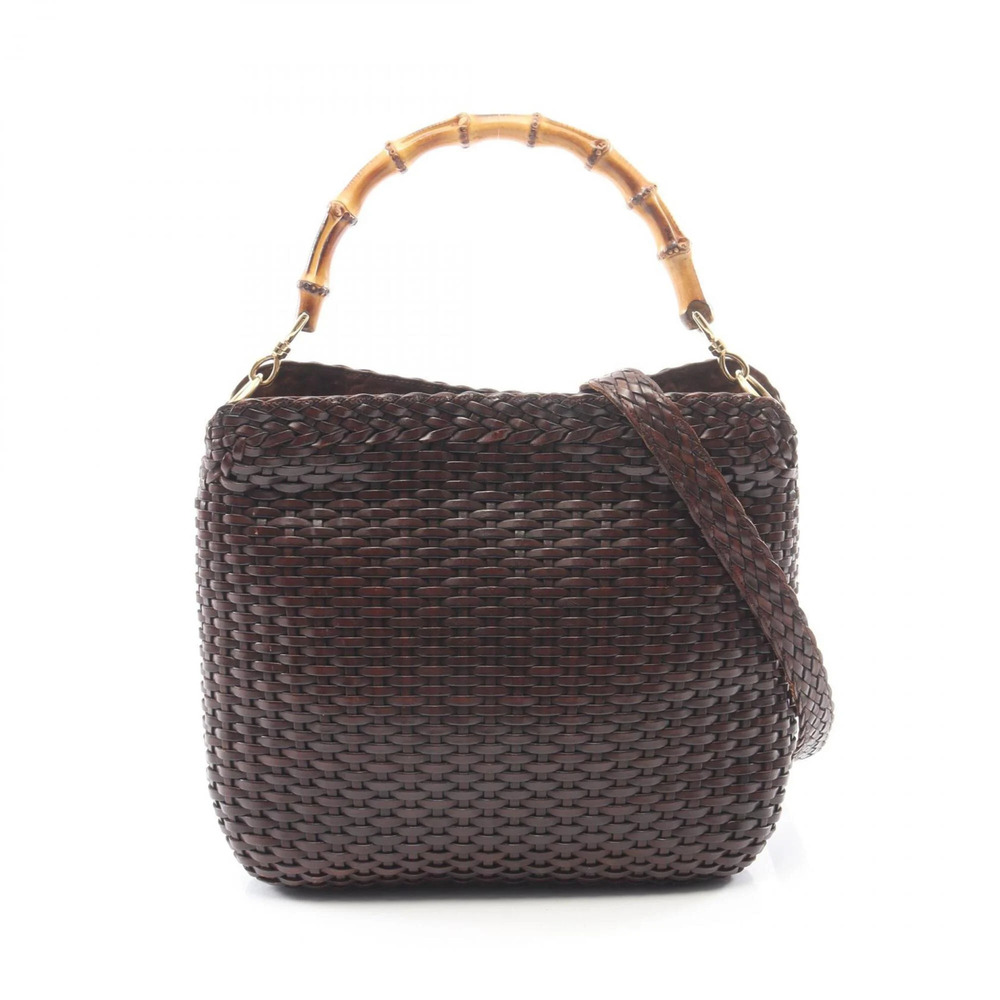 GUCCI Brown Leather Bamboo Bag
